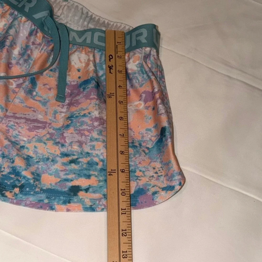 Under Armour Athletic Shorts Kids Youth Large Multicolor‎ Teal Watercolor Print